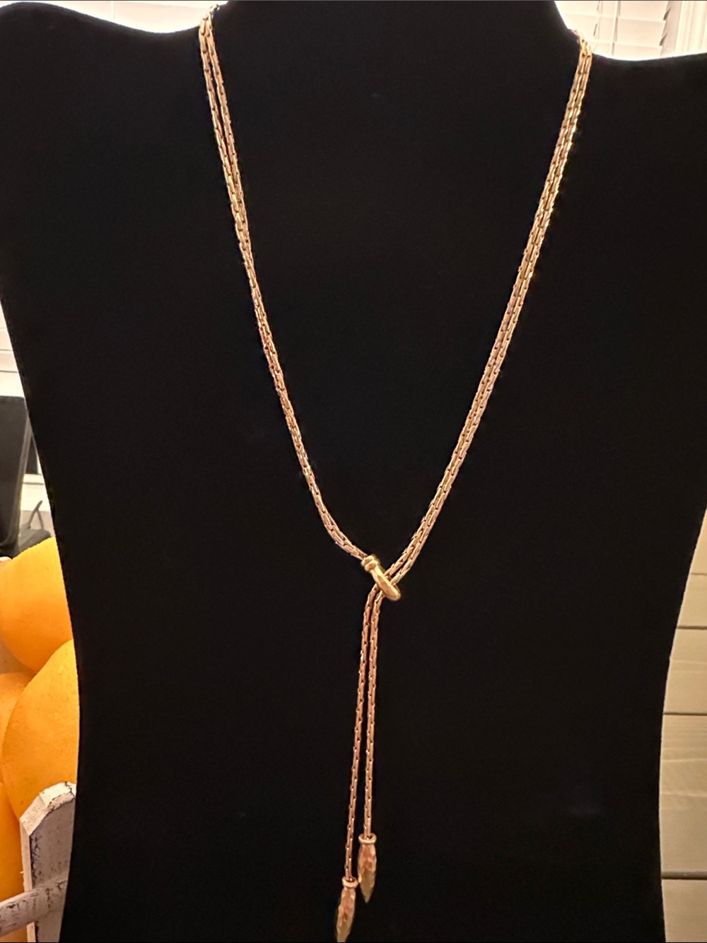 Vintage NAPIER Gold Tone Double Strand Lariat Bolo Necklace 16"-18"